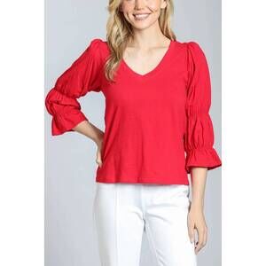 NEW APNY v neck renaissance sleeve blouse in rocco red